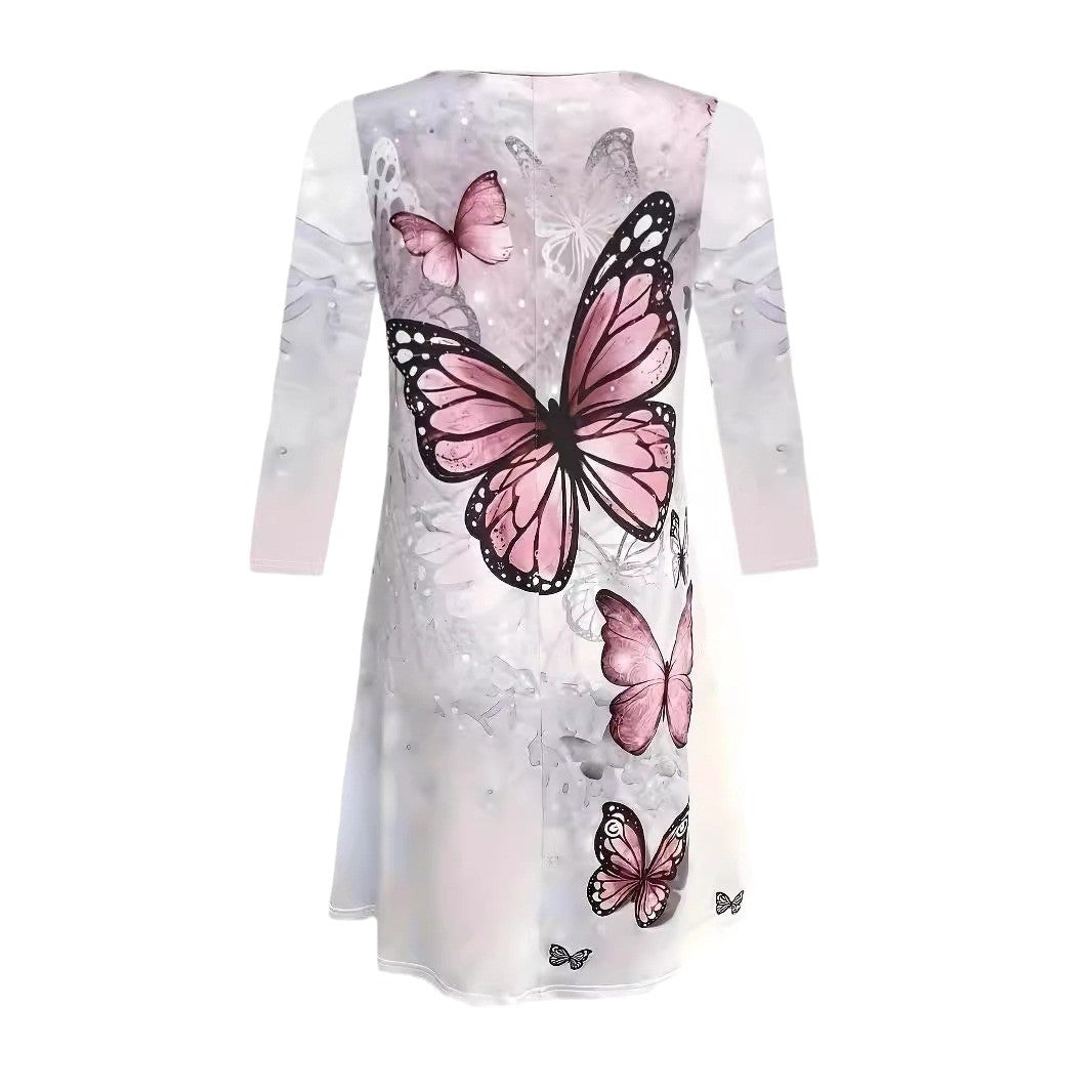 Dress woman with artistic butterfly print and airy silhouette Lune London