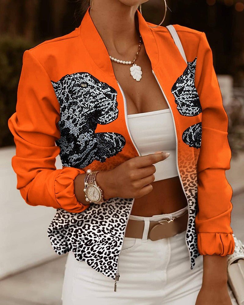 Trendy bomber jacket for women with floral pattern Lune London