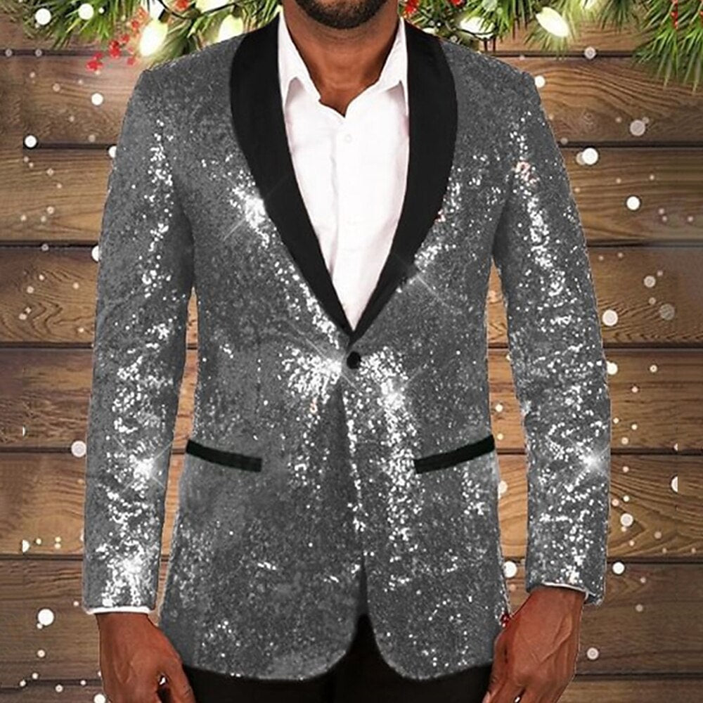 Men's Glittering Sequin Blazer with Black Lapel Lune London