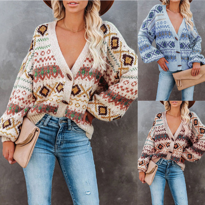 Women's cardigan with folk pattern and casual cut Lune London