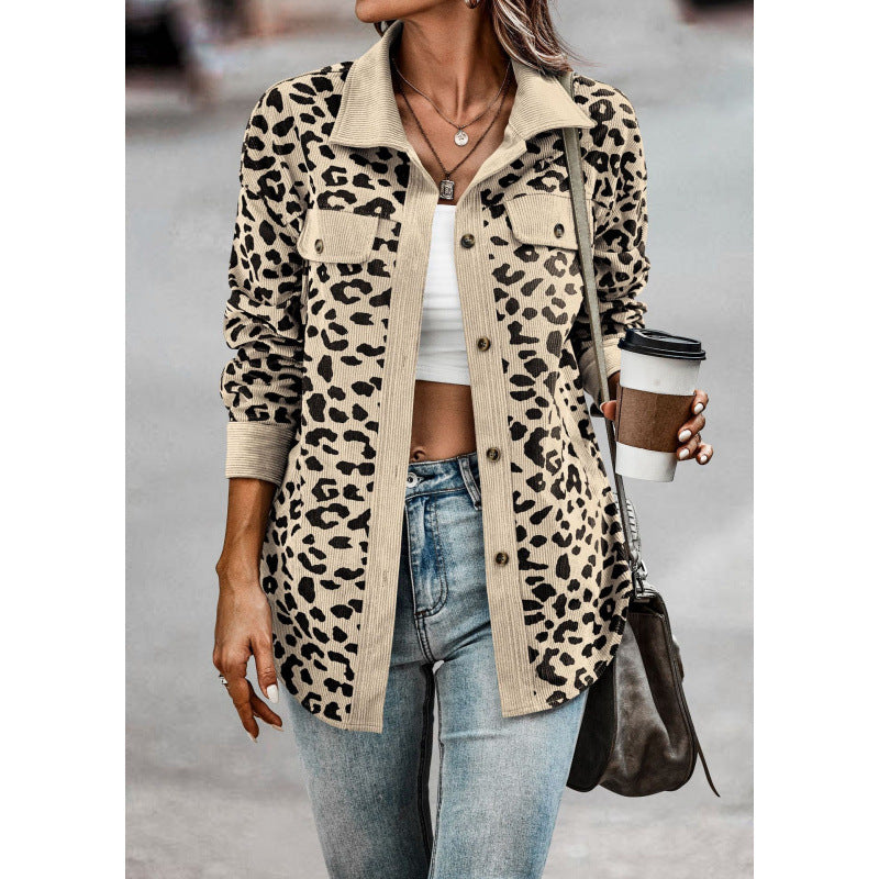 Long sleeve shirt for women with animal print and patch pockets Lune London