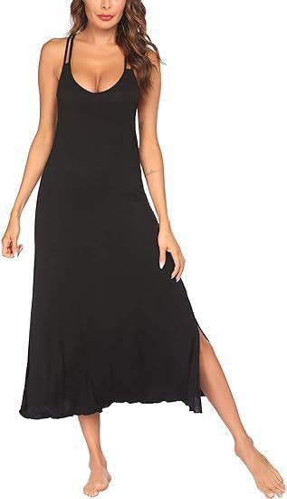 Maxi dress for women with fine spaghetti straps and side slits Lune London