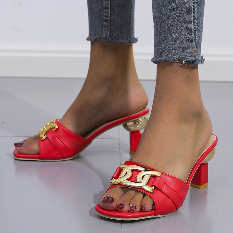 Ladies Mules with Shiny Golden Accent and Comfortable Block Heel Lune London