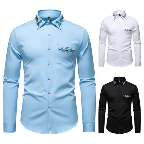 Men's long sleeve shirt with elegant floral embroidery and a modern collar Lune London