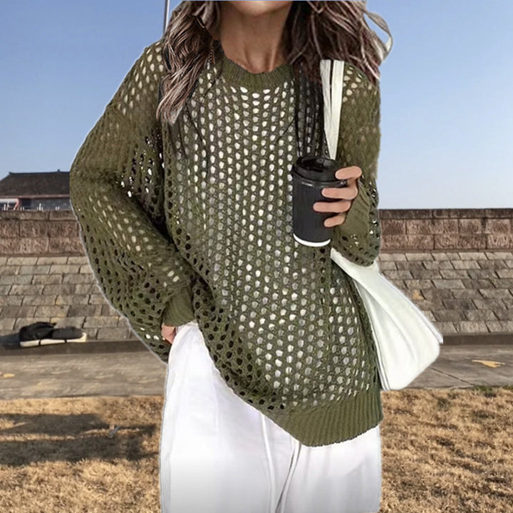 Lightweight knitted sweater for women with openwork pattern and loose fit Lune London