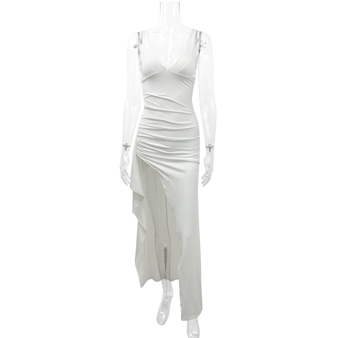 Women's Elegant Wrap Dress with Deep V-Neck and Side Slit Lune London