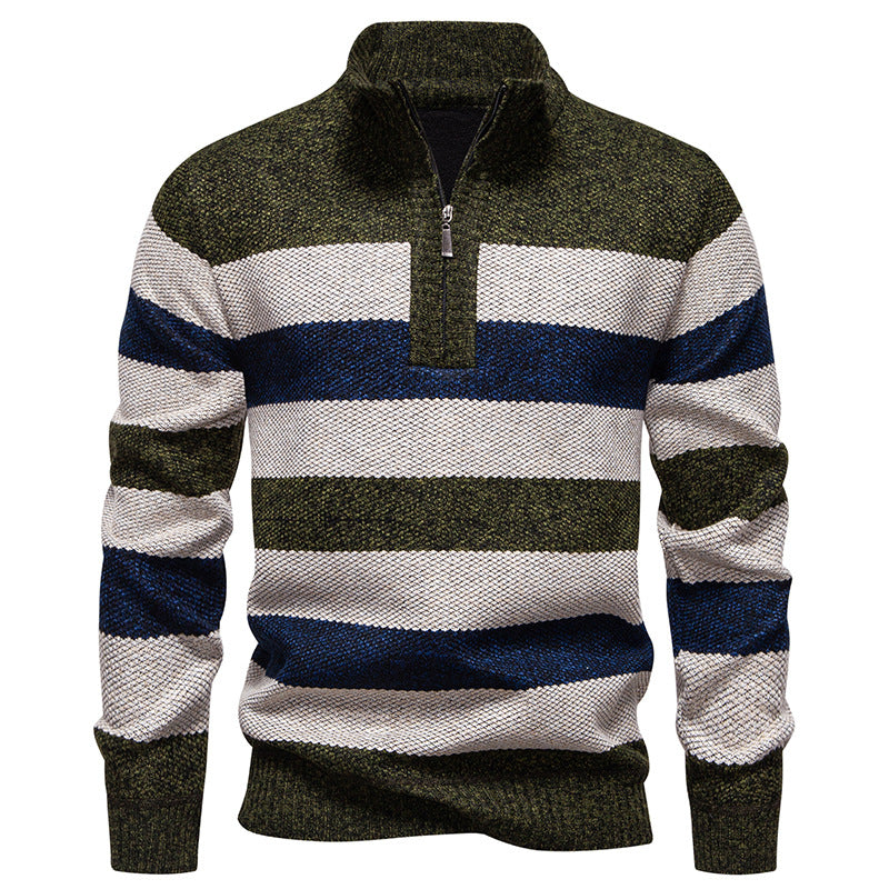 Trendy knitted sweater for men with high collar and contrasting stripes Lune London