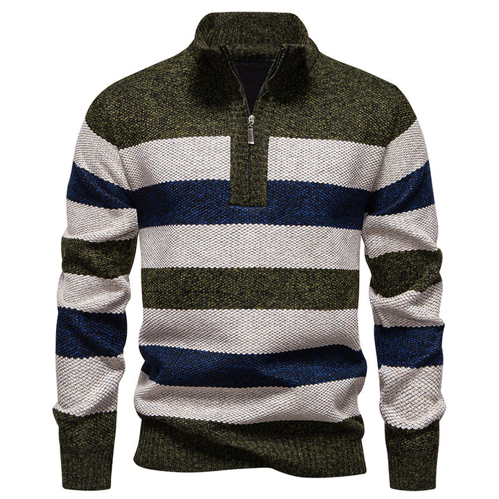 Trendy knitted sweater for men with high collar and contrasting stripes Lune London