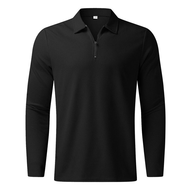 Men's Long Sleeve Sporty Henley Shirt with Zip and Structured Surface Lune London