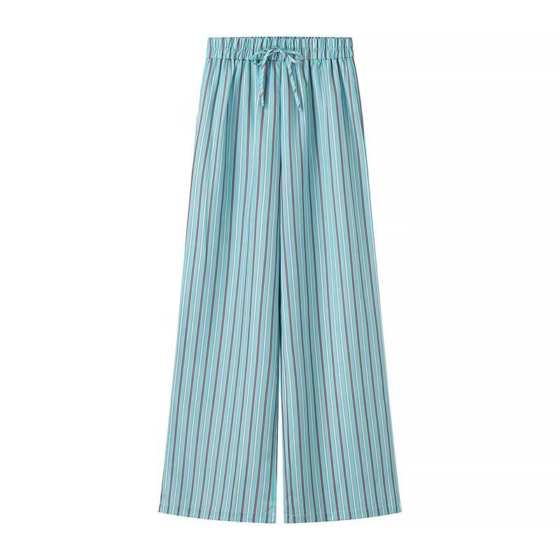 Wide striped pants for women with elastic waistband and tie belt Lune London