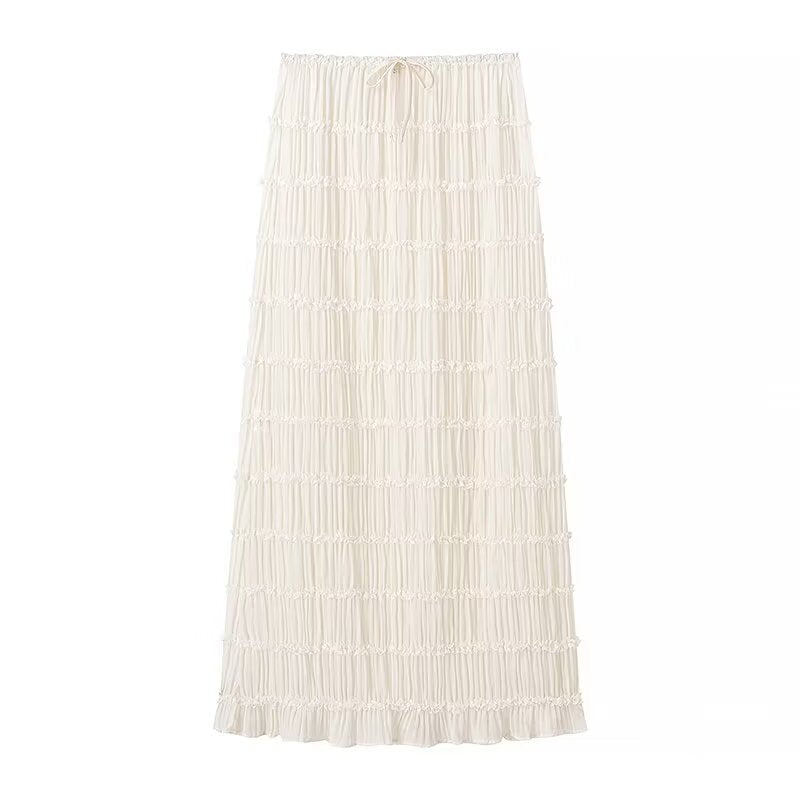 Maxi skirt for women with elastic waist and playful ruffle design Lune London