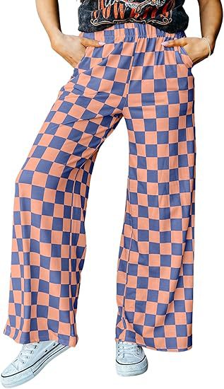 Women's Checkered Palazzo Pants with Elastic Waistband and Practical Side Pockets Chic und Stil