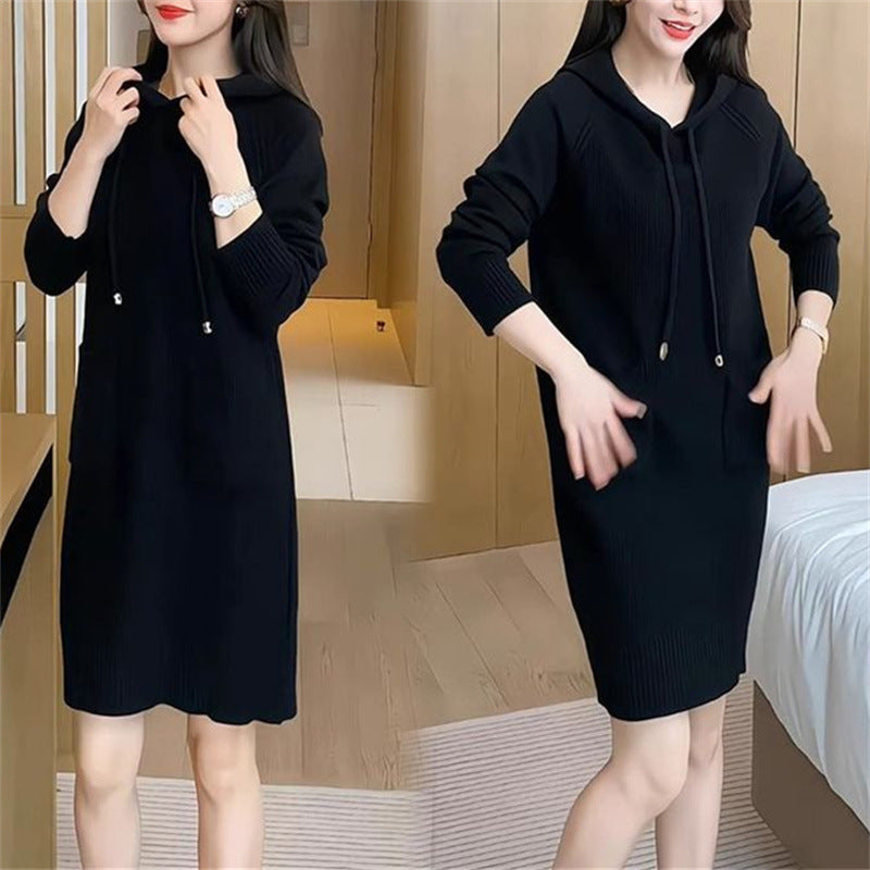 Knitted dress for women with hood and practical pockets Lune London