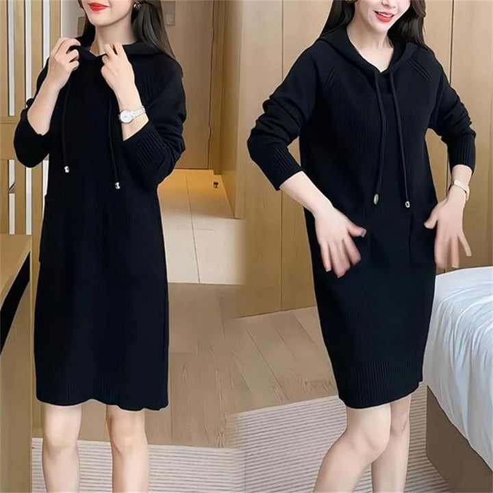 Knitted dress for women with hood and practical pockets Lune London