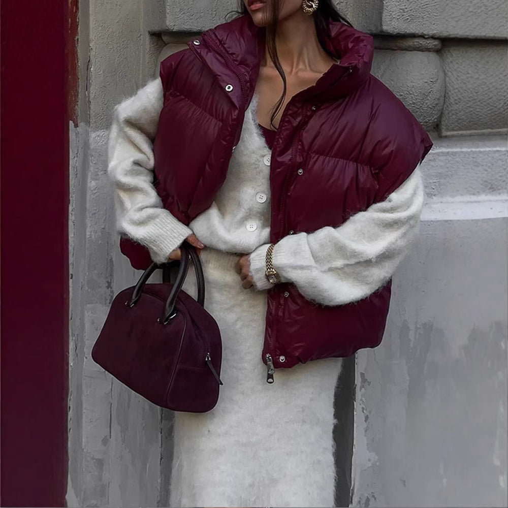Fashionable quilted design transition jacket for women with high collar Lune London