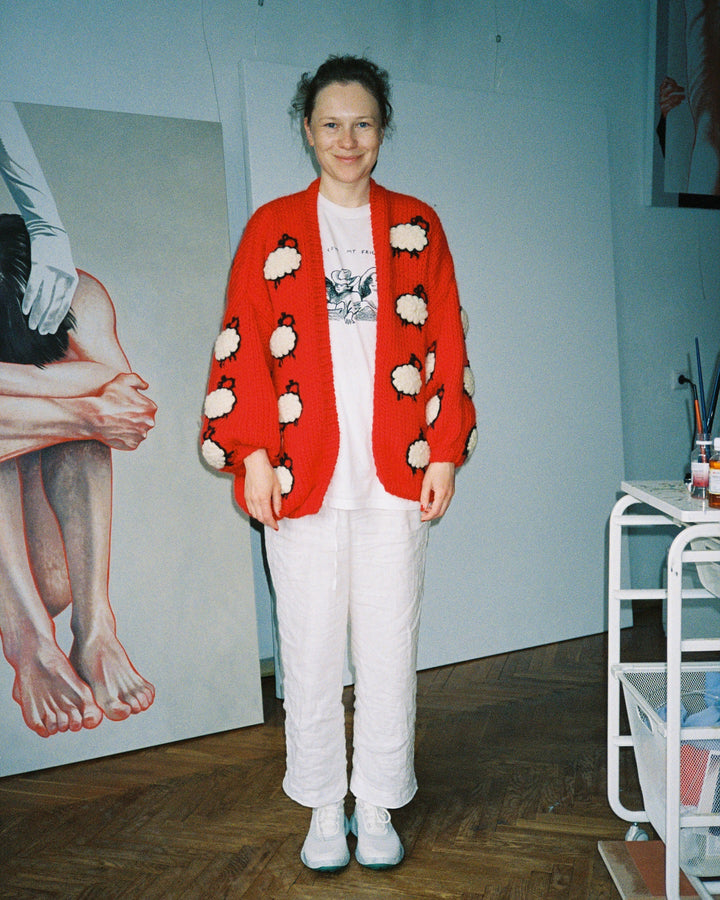 Sweater jacket for women with a unique sheep design and a relaxed fit Lune London