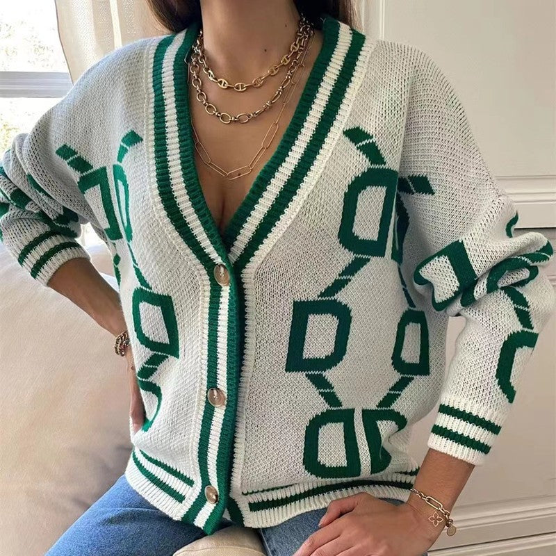 Women's vest with geometric pattern and modern V-neck Lune London
