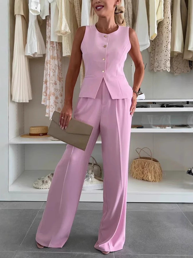 Elegant ladies' suit vest with wide-leg pants Chic and Style