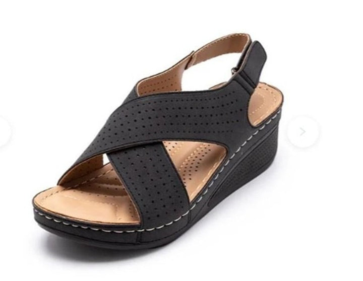 Wedge sandals for women with perforated details and adjustable strap Lune London