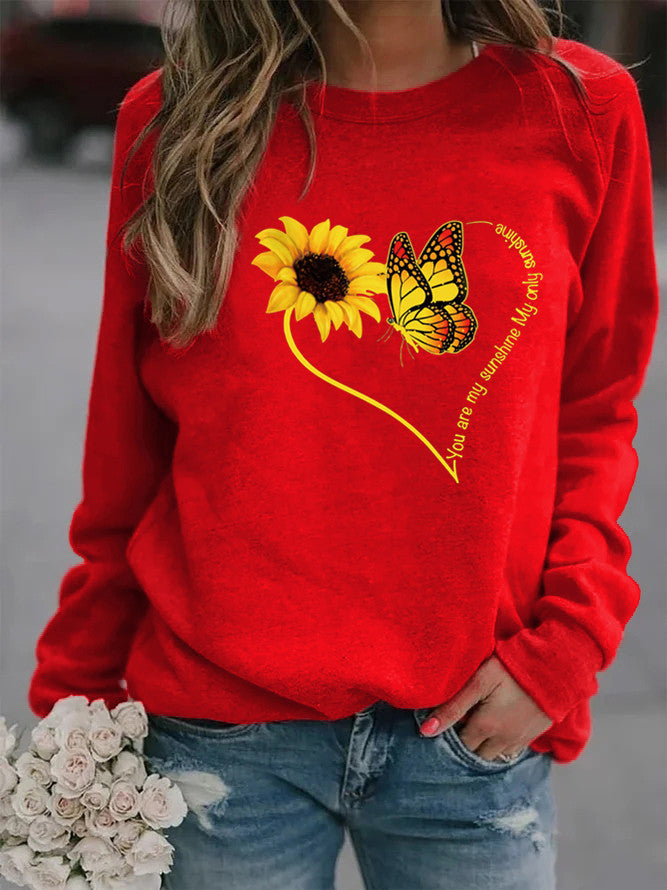 Sweatshirt pour femmes avec motif graphique de papillon et de tournesol Chic & Stil