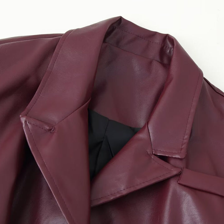 Elegant women's faux leather jacket with a fitted cut and a tied belt Lune London
