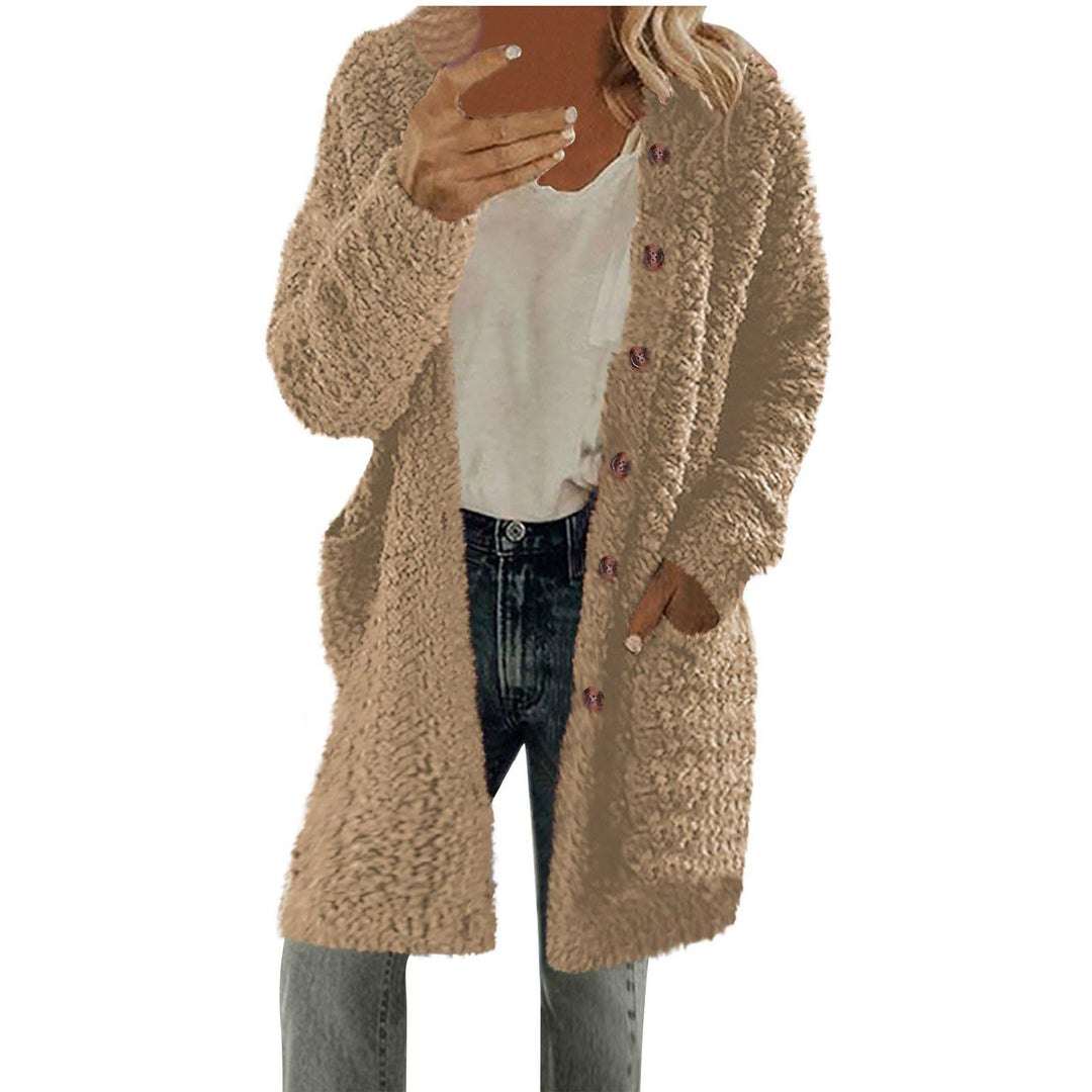 Ladies Long Plush Jacket with Button Detail Lune London