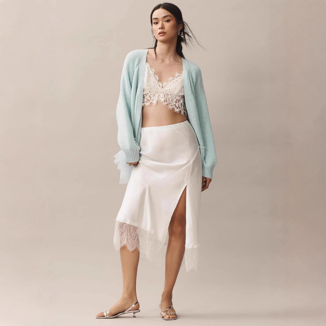Casual knitted sweater for women with tulle hem Lune London