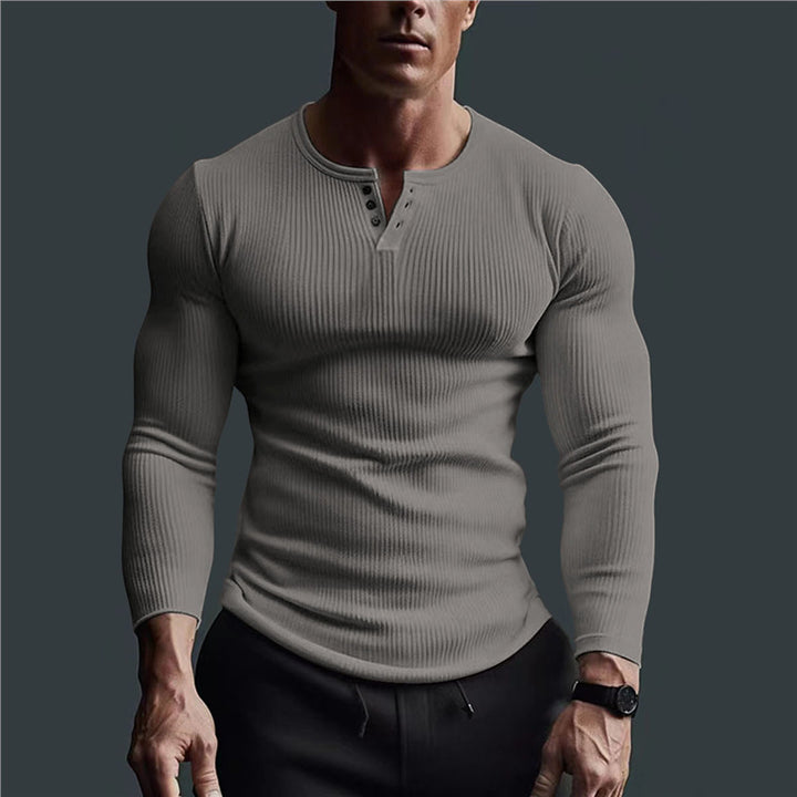 Fitted long sleeve shirt for men with ribbed structure and button placket Lune London