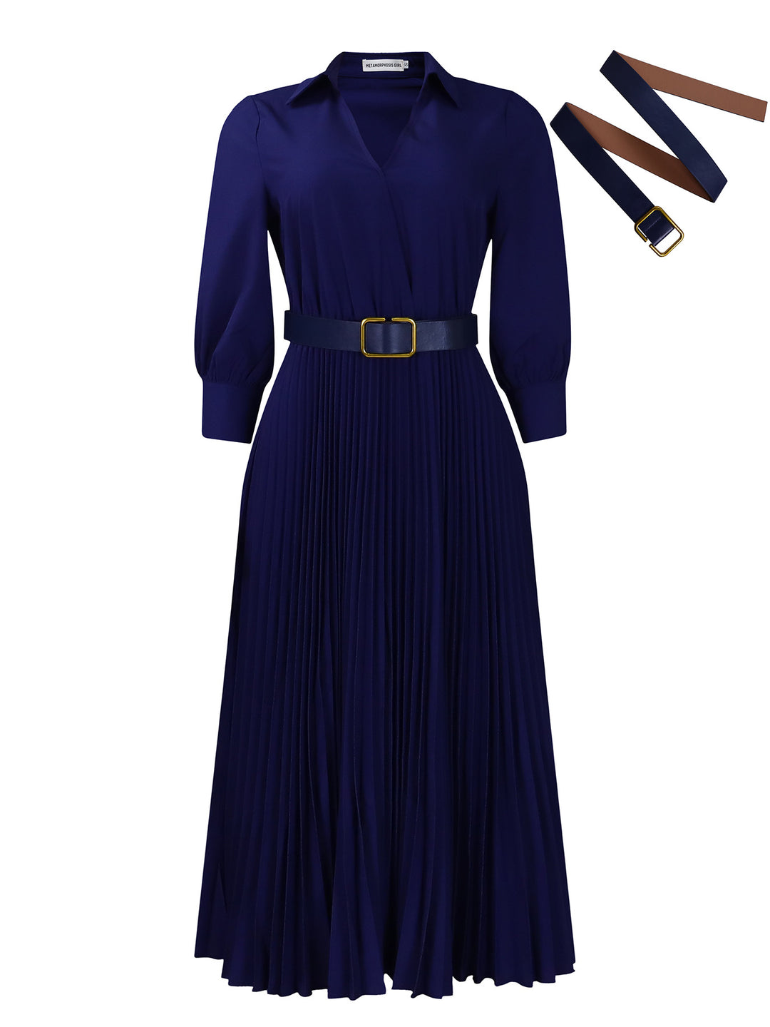 Pleated wrap dress for women with belt and pretty collar Lune London