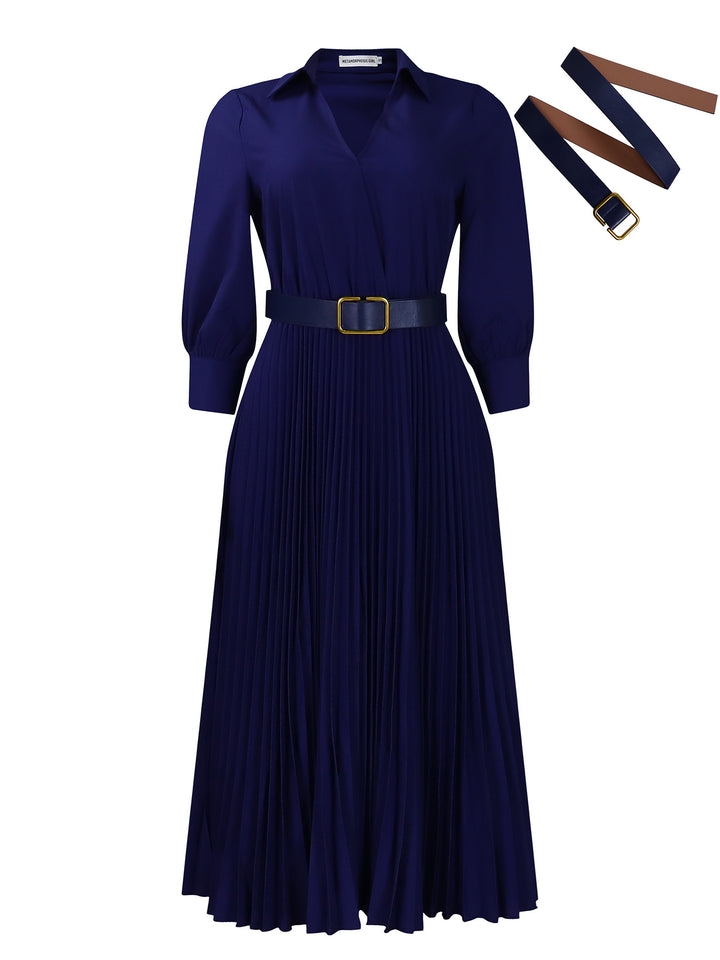 Pleated wrap dress for women with belt and pretty collar Lune London