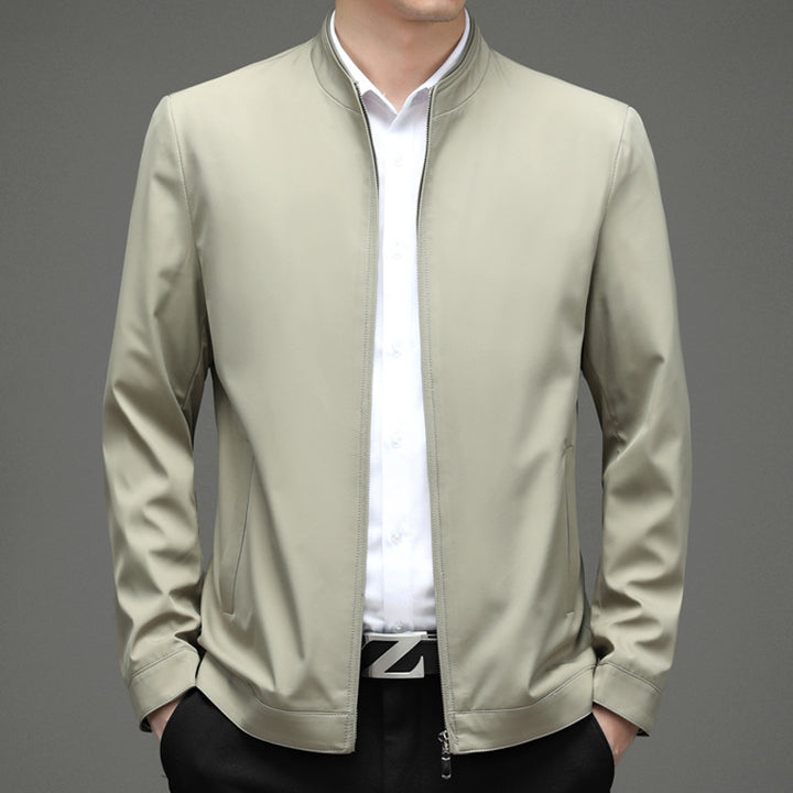 Fashionable men's transition jacket with stylish high collar and practical pockets Lune London