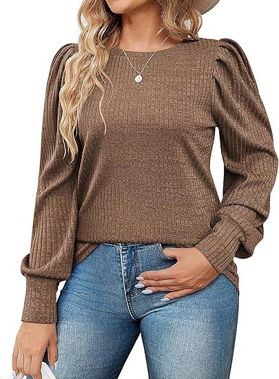 Ladies Elegant ribbed knit top with puff sleeves Lune London