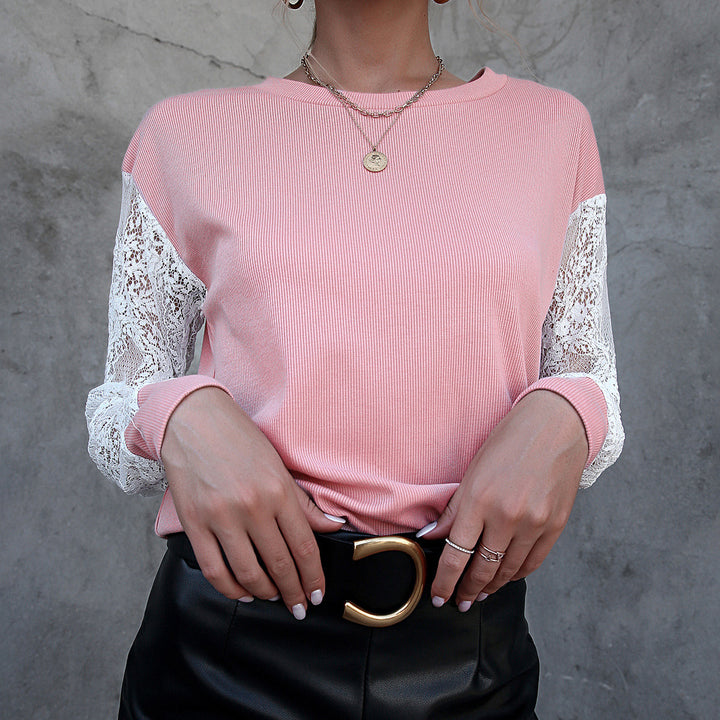 Women Elegant Long Top with Lace and Textured Surface Lune London