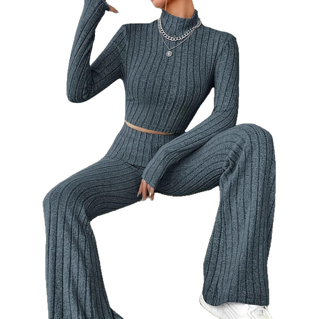 Women Stylish Ribbed Knit Set with 3/4 Sleeves and High Waist Lune London