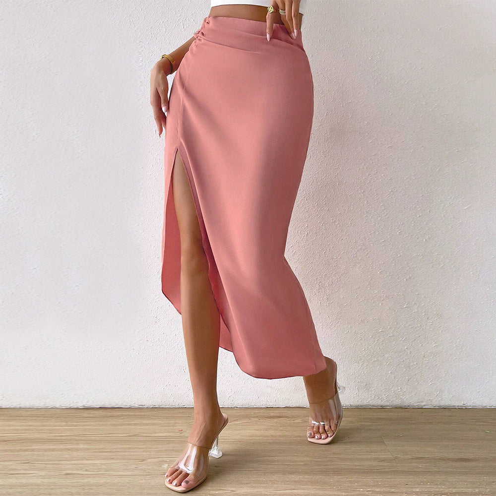 Jupe midi élégante pour femme avec fente haute et fronces sur les côtés Chic & Stil