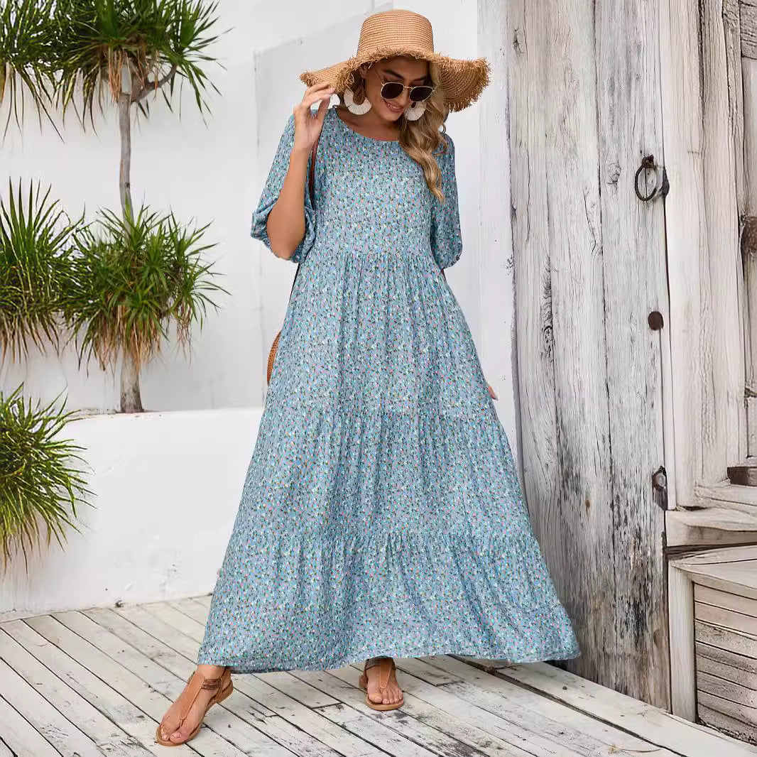 Lune London bohemian maxi dress for women with puff sleeves