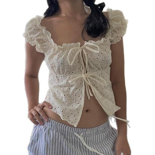 Women's Ruffle Shirt with Low Waist and Ties Lune London