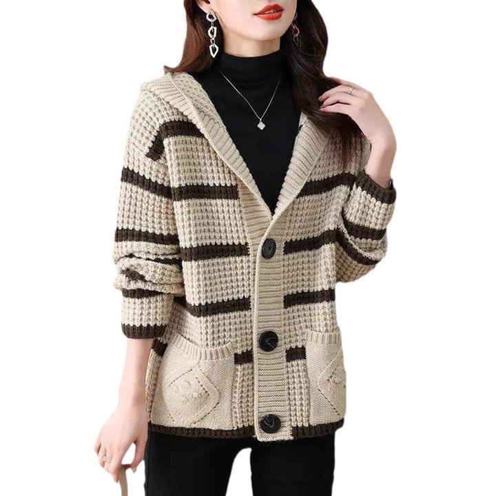 Ladies cozy knit coat with hood and large pockets Lune London