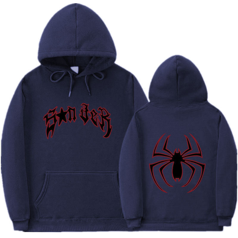 Women's hoodie with striking spider motif and coarse lettering Lune London