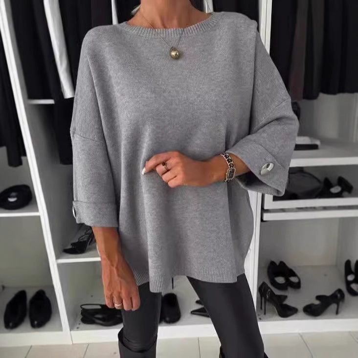 Femmes Pull Tricot Élégant avec Manches Large Découpées et Détails en Boutons Chic & Stil