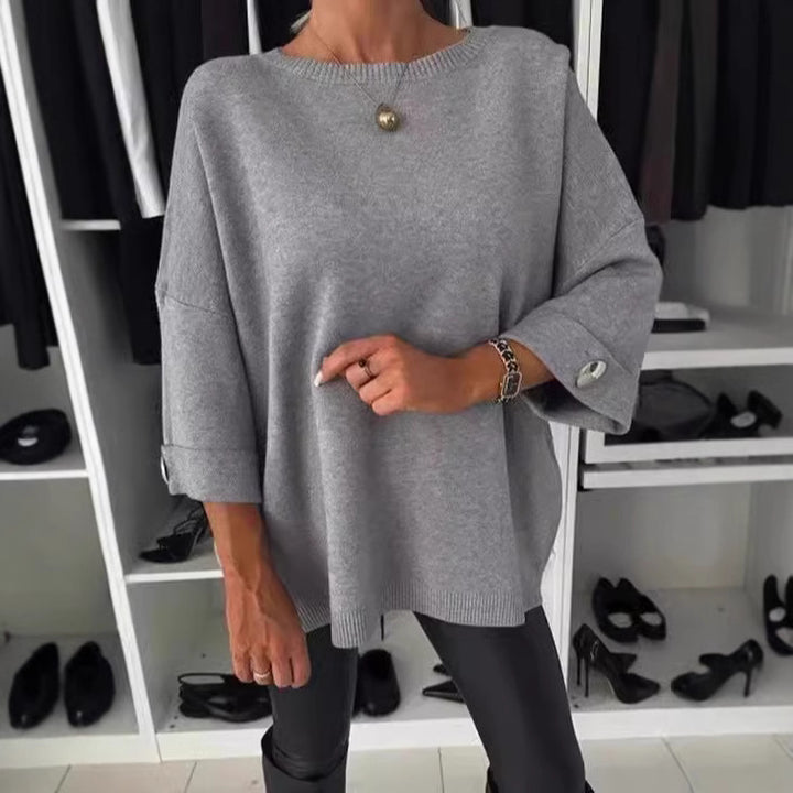 Femmes Pull Tricot Élégant avec Manches Large Découpées et Détails en Boutons Chic & Stil