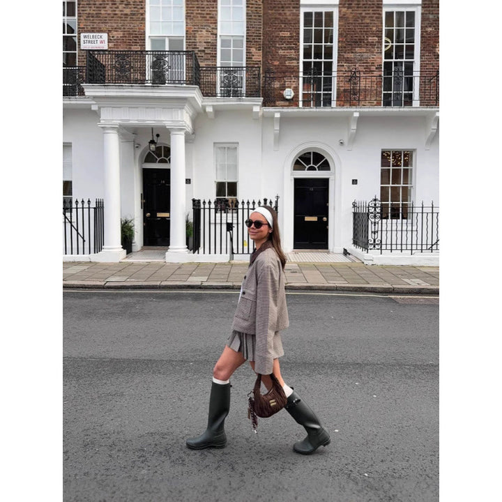 Plaid blazer for ladies with short sleeves and matching mini skirt Lune London