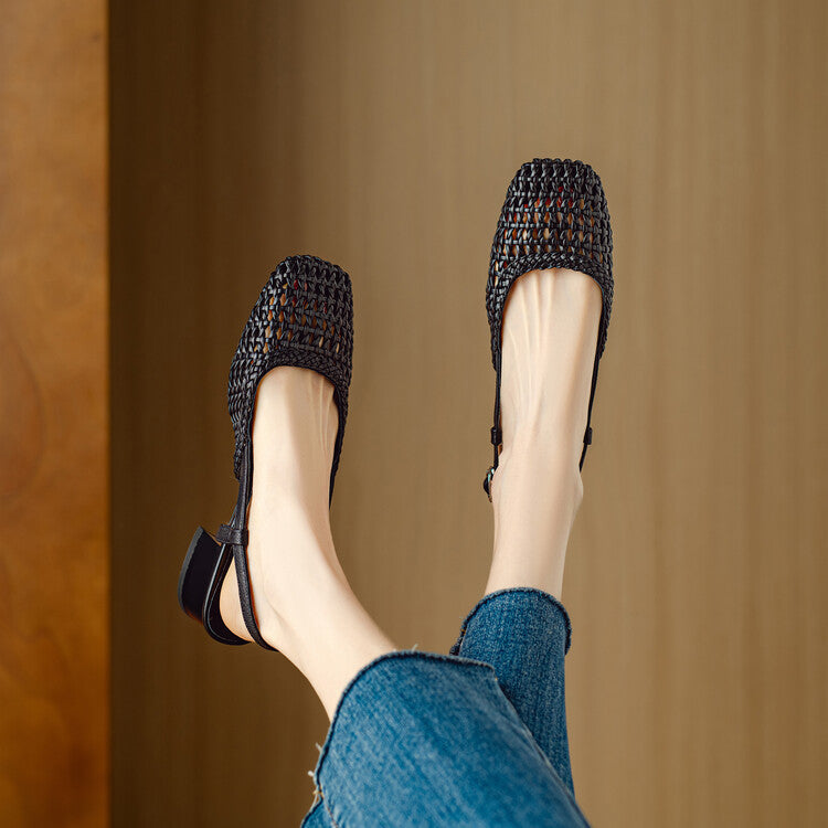 Women's Slingback Sandals with Braided Design and Elegant Block Heel Lune London