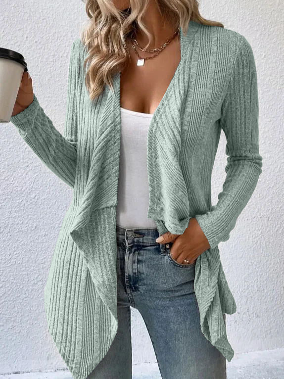 Casual knitted jacket for women with asymmetric hem and open design Lune London