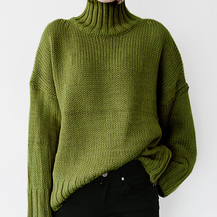 Thick knit women's pullover with high collar and relaxed fit Lune London