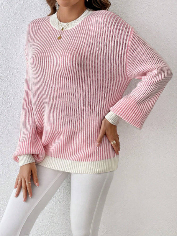 Pull en tricot pour femmes avec un design en côtes larges et des manches ballon décontractées Lune London