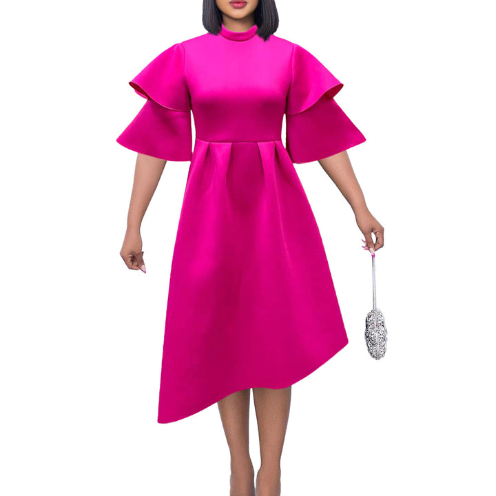 Women Elegant Midi Dress with Ruffles and Puffed Sleeves Lune London