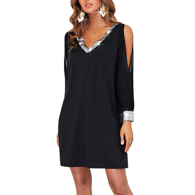 Elegant mini dress for women with off-shoulder and sequins accents Lune London
