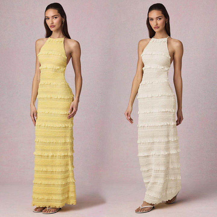 Maxi dress for women with ruffle details and elegant cut Lune London