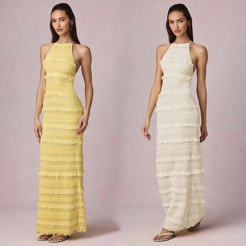 Maxi dress for women with ruffle details and elegant cut Lune London